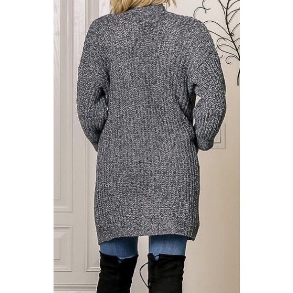 Gray Thick Knit Cardigan Sweater w/ Front Pockets - Picture 3 of 4